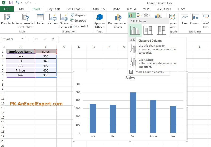 2d Column Chart Excel