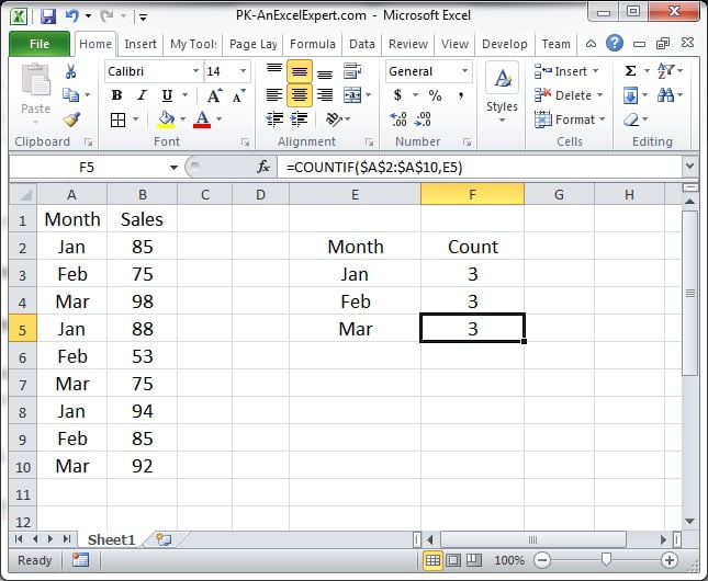 COUNTIF Formula Example