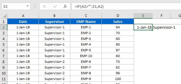 Formula in Support Column