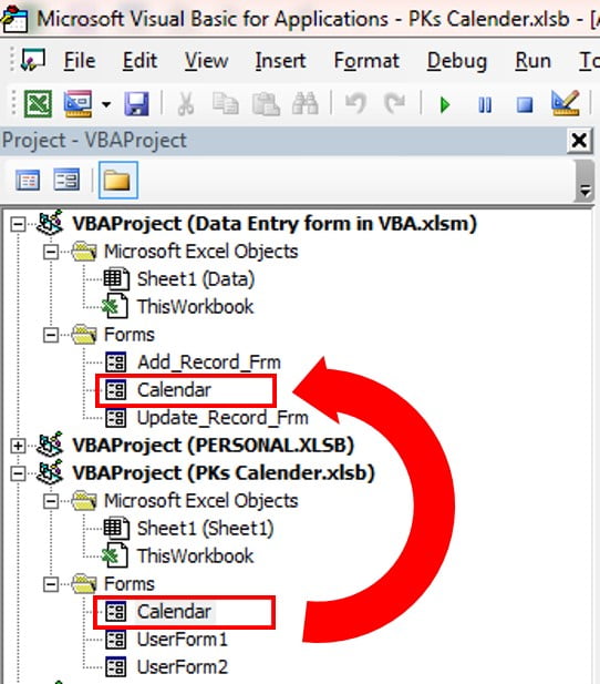 Move Calendar to your VBA Project using Mouse