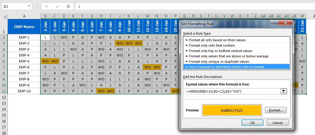 highlight the Consecutive Weekly Off