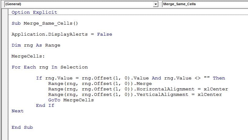 Merge Same Cells macro