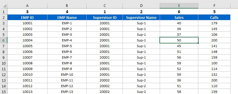 Insert row and put column numbers