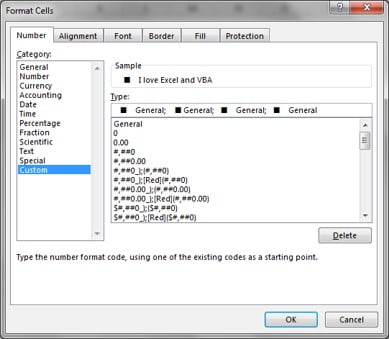 Format Cells window