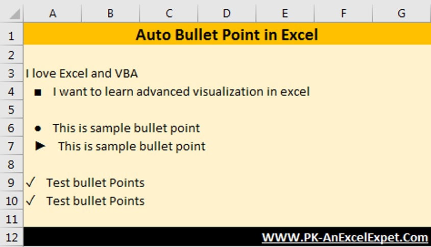Auto Bullet Points in Excel