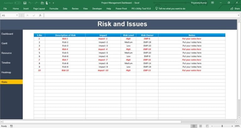 Project Management Dashboard - 6 - PK: An Excel Expert