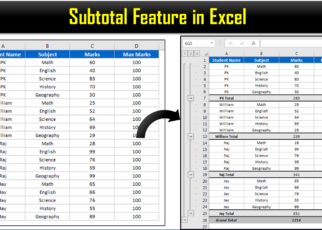 Subtotal in Excel