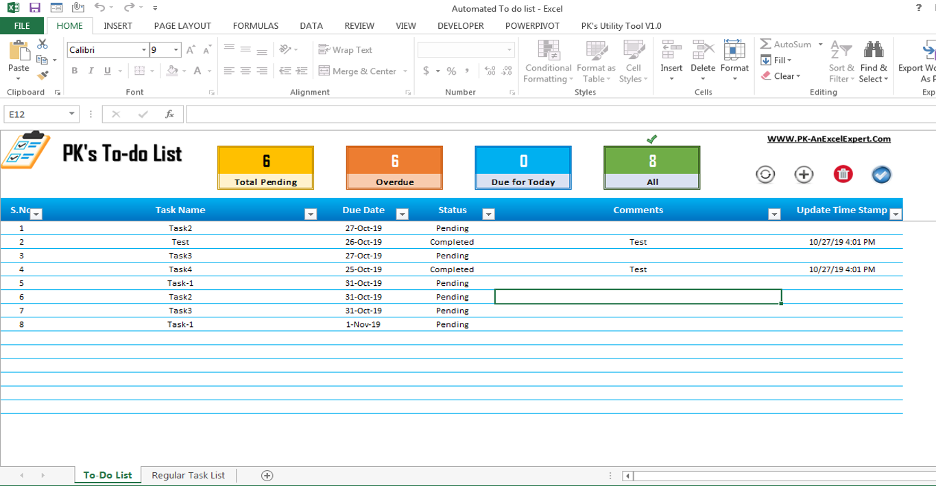 excel tasks template