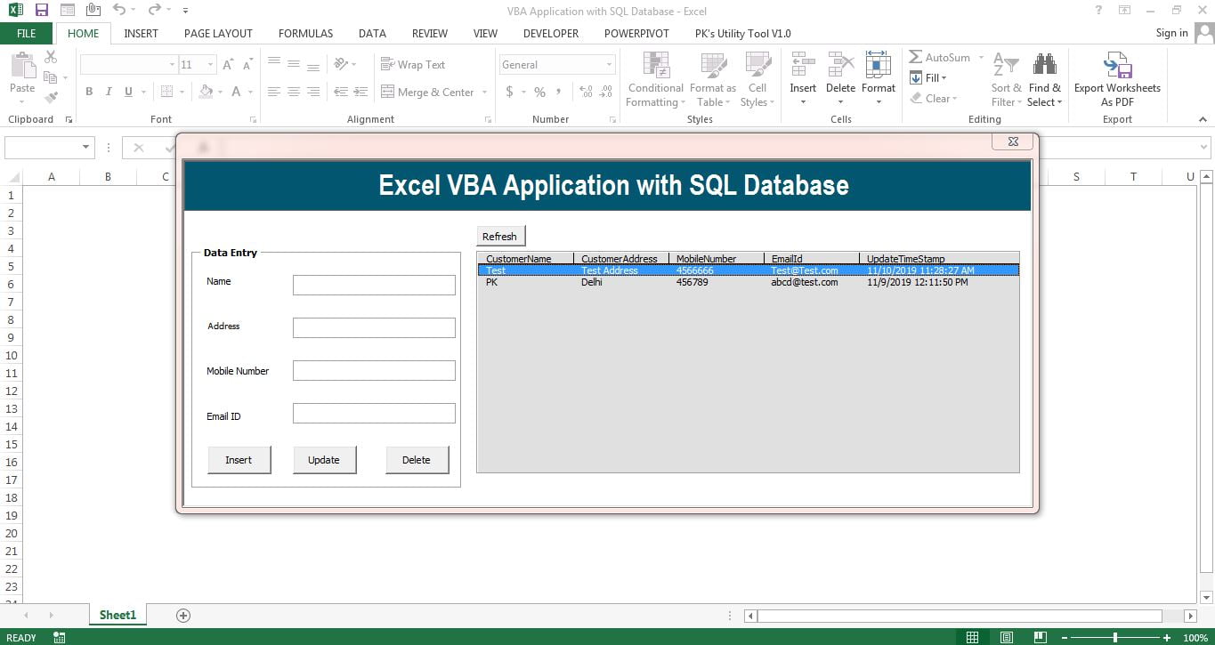 Excel VBA based Application with SQL database