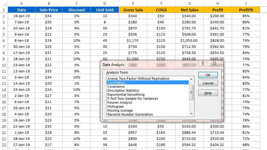 Data Analysis window