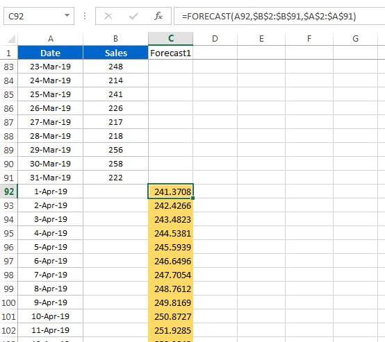 Forecast formula in Excel