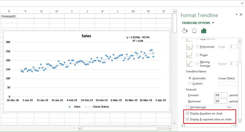 Linear regression equation using Excel Chart