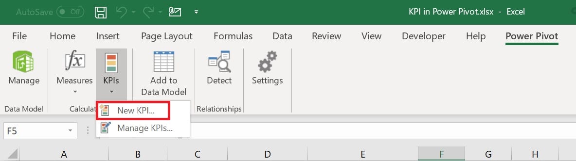 Create KPI from Power Pivot tab in Excel Ribbon