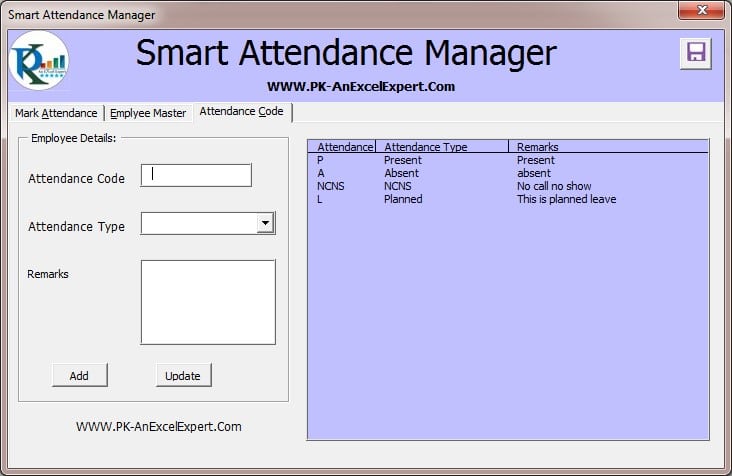 Attendance Code Page