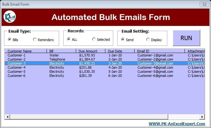 Automated Bulk Emails Form