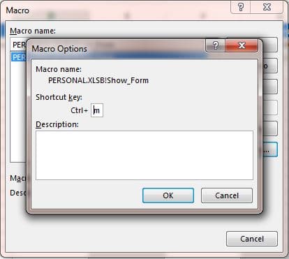 Macro Options window