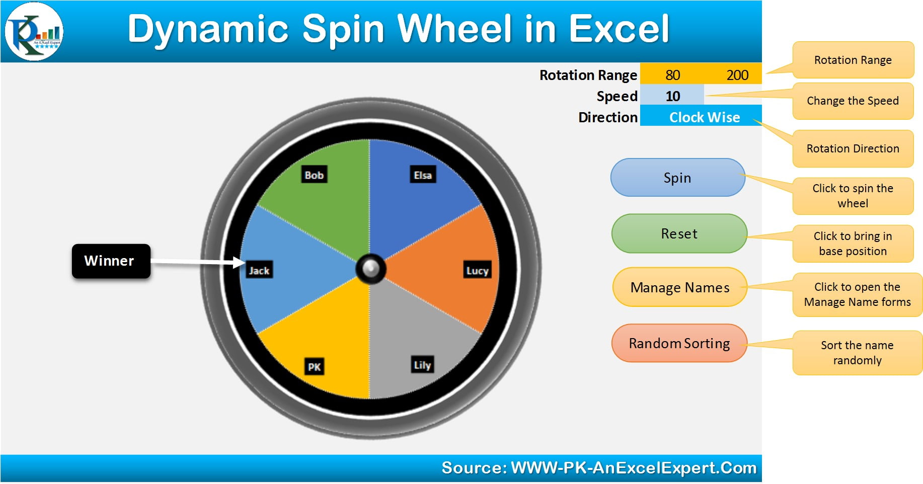 Dynamic Spin Wheel in Excel