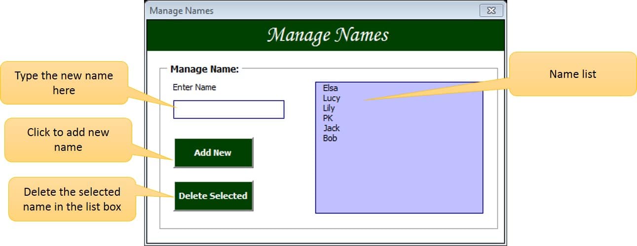 Manage Names user form