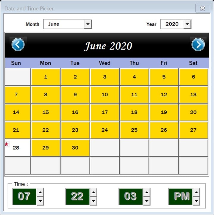 Time Picker and Date Time Picker Control in VBA