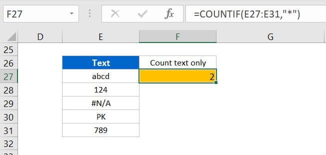 Count of only text values from a range