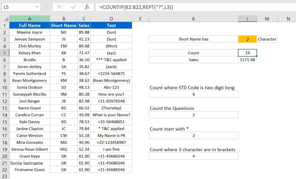 Wildcard in Excel