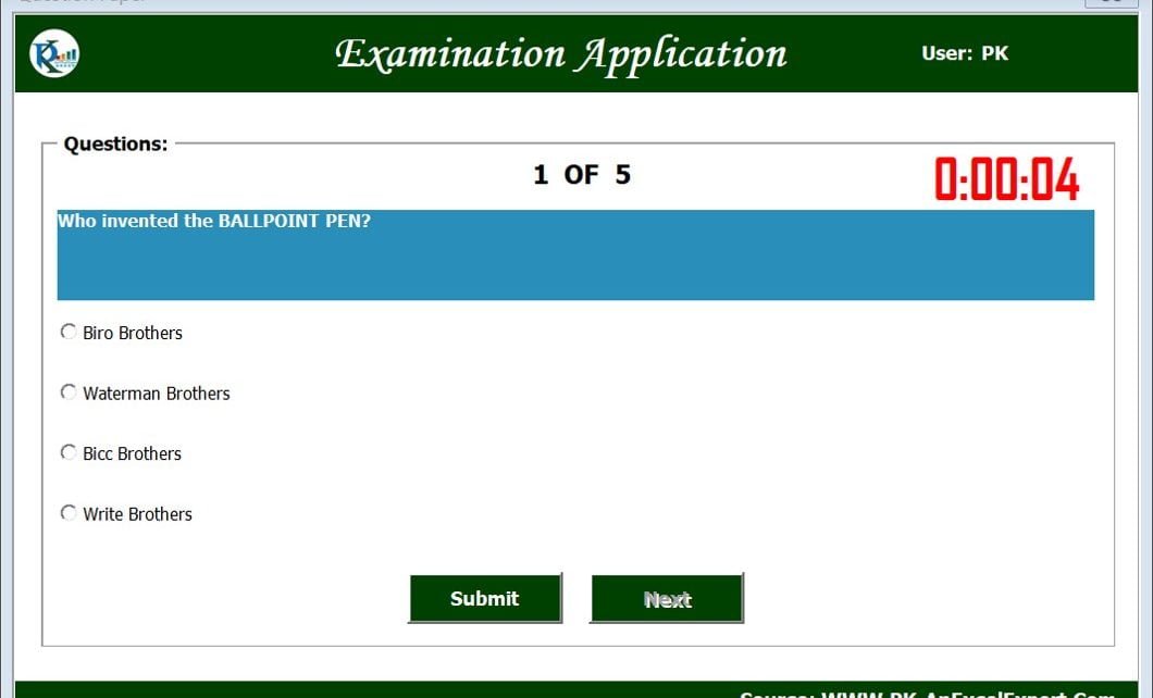 Exam Application form