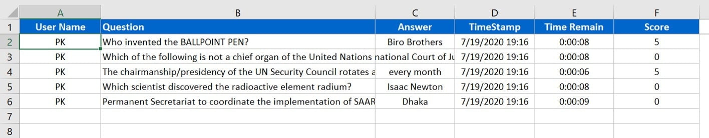 Answer Sheet