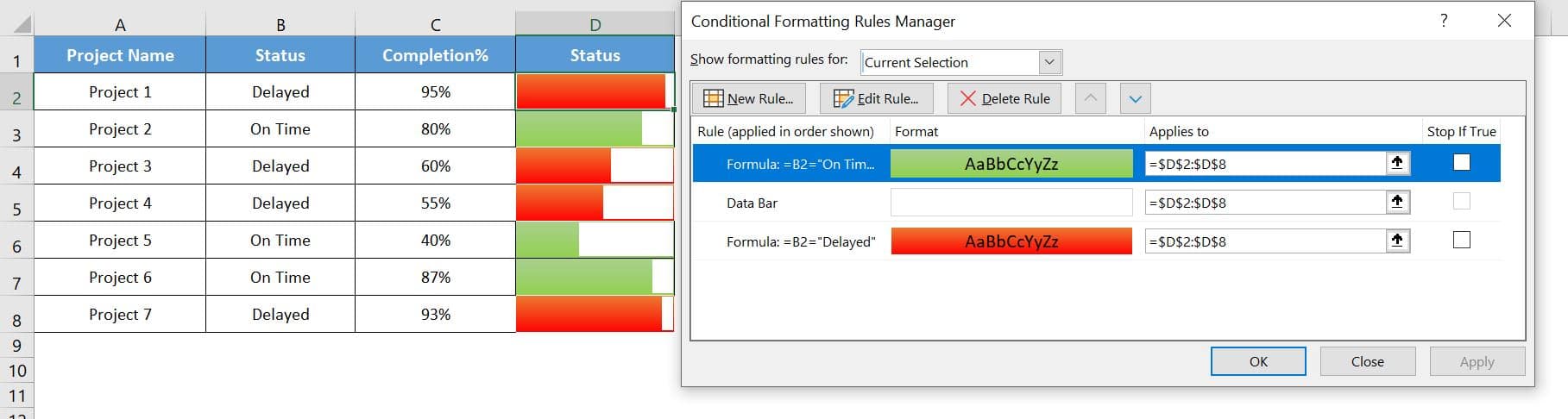 conditional formatting to create multicolor data bars