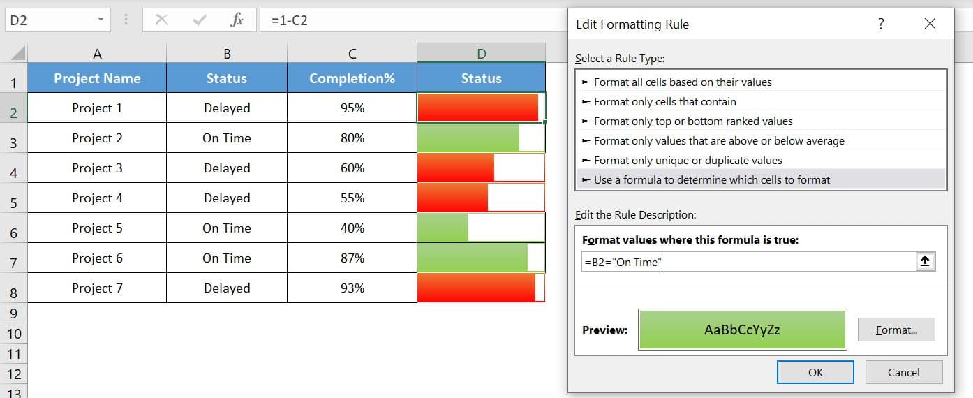 Conditional formatting for Green Background