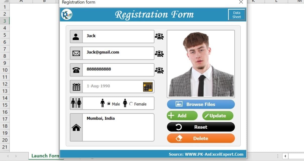 Registration form