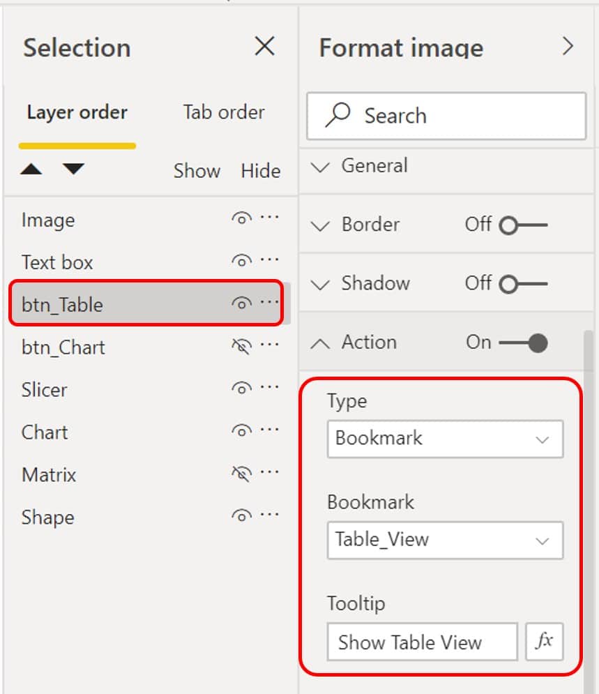 Assign bookmark on table button