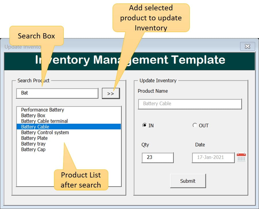 Update Inventory Form