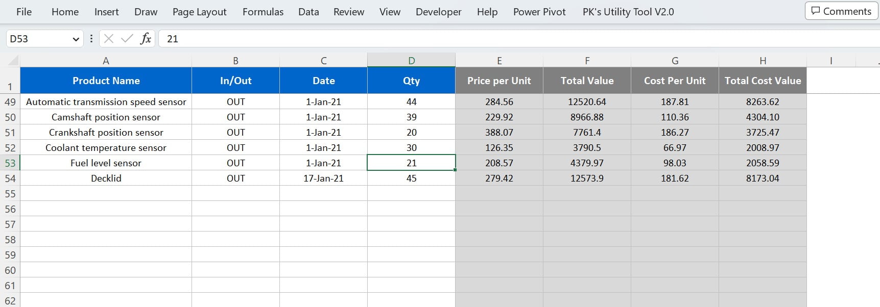 Stock In-Out Worksheet