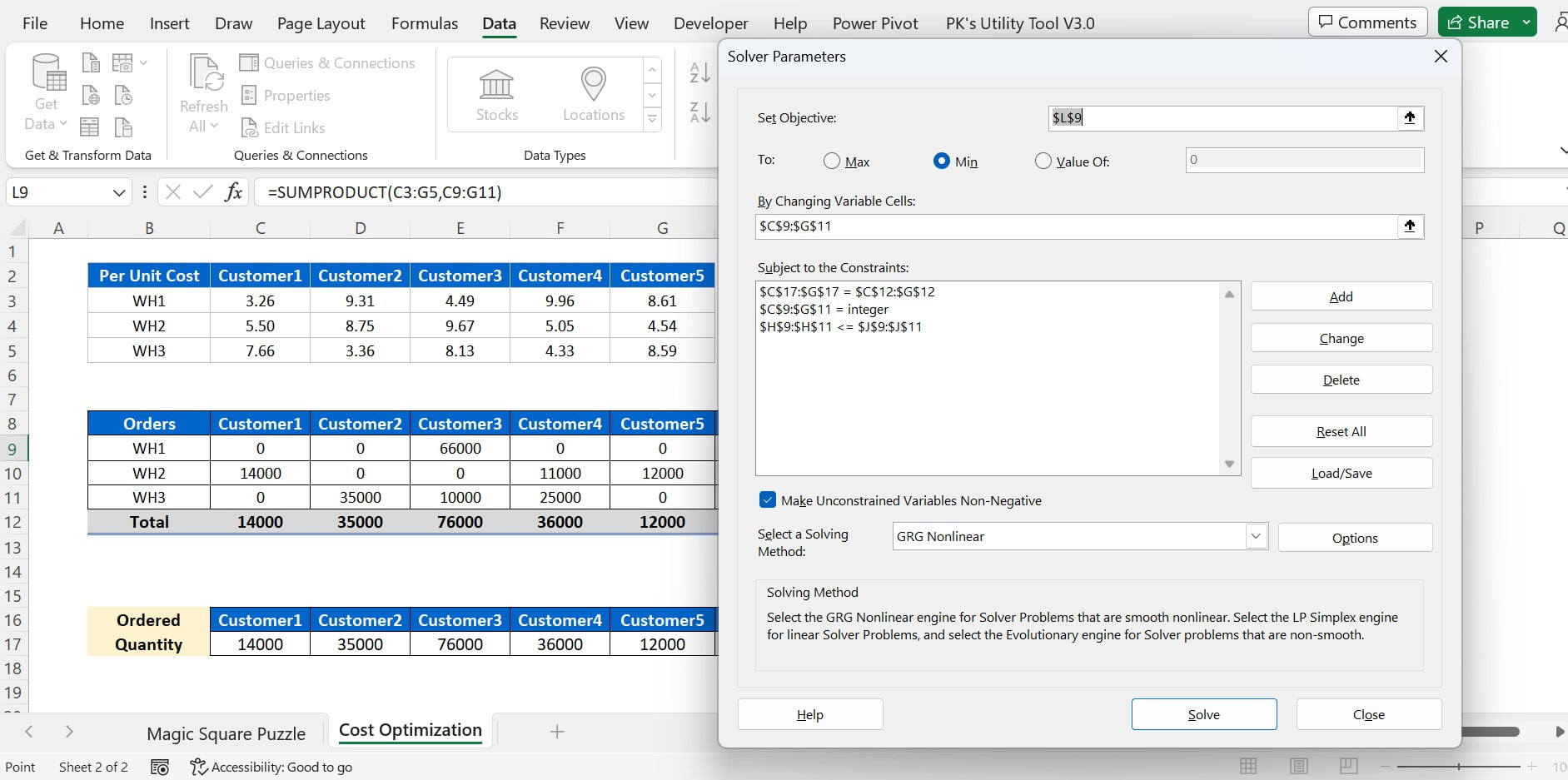 Solver for cost optimization