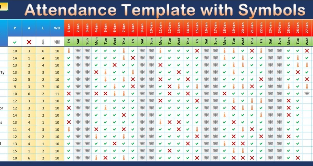 attendance excel template