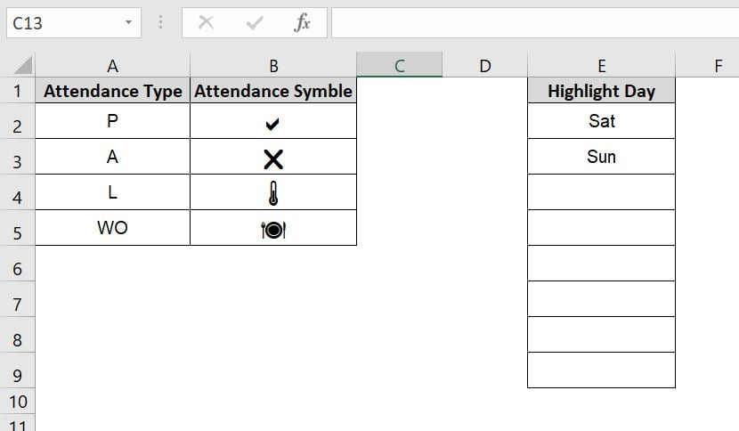 Attendance Codes