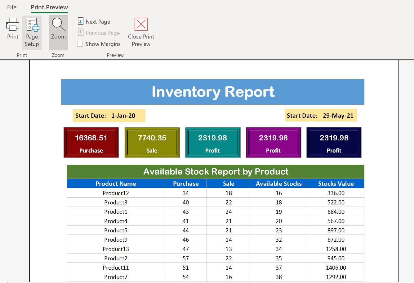 Print Preview of Report