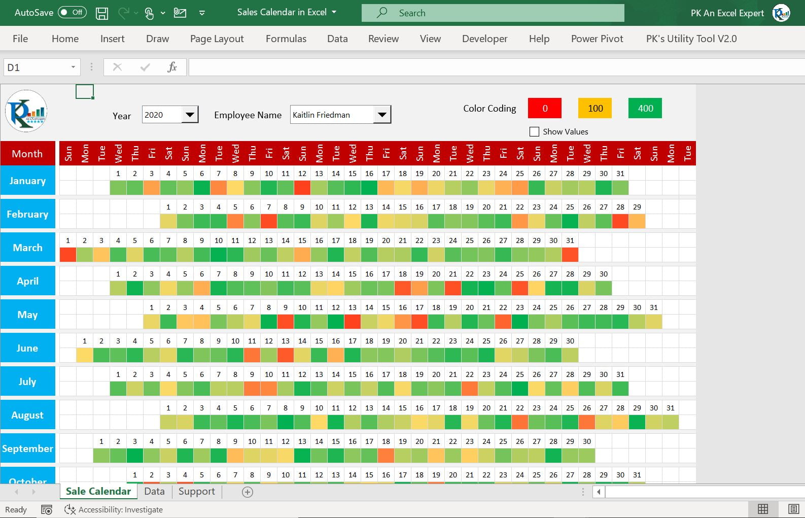 Sales Calendar in Excel