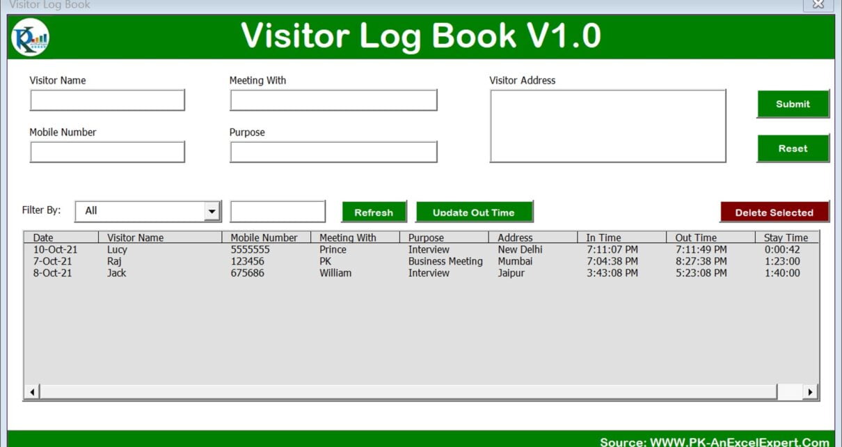 Visitor Entry form