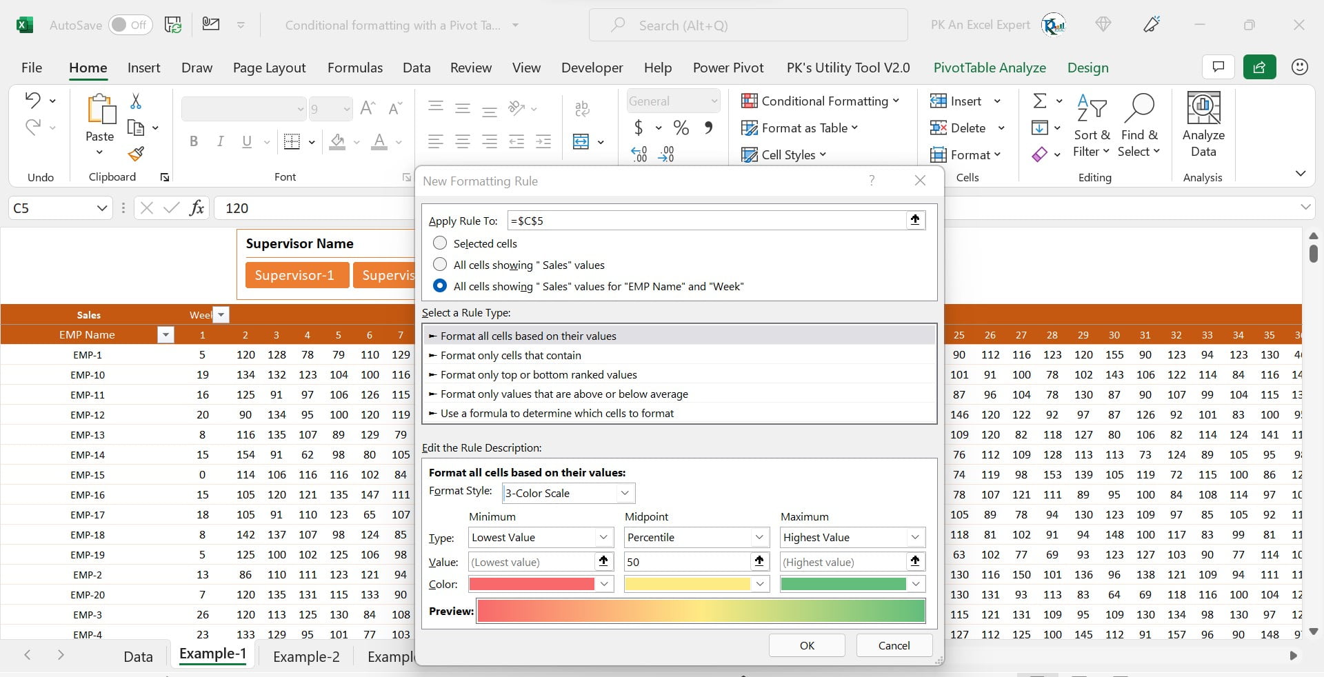 Conditional formatting with a Pivot Table