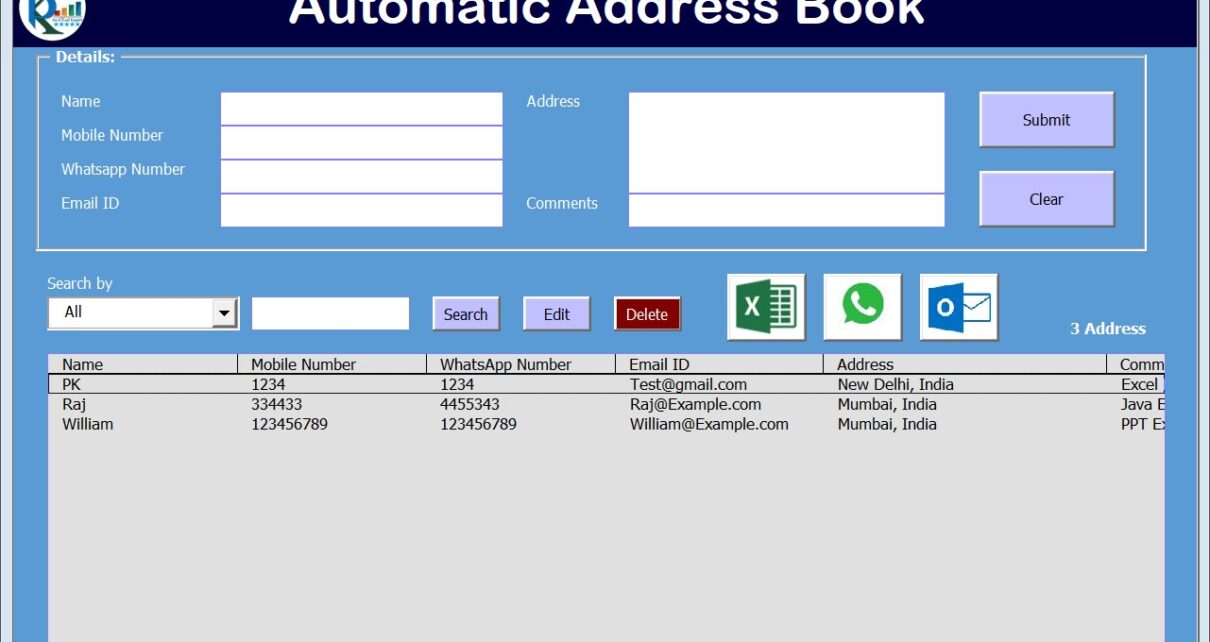 Address Book in Excel