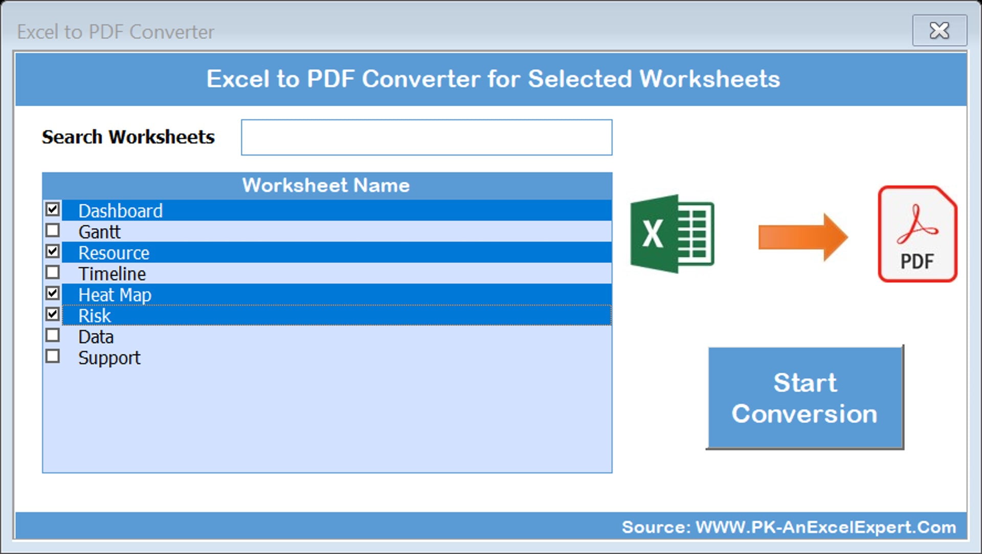 Excel to PDF Converter for Selected Worksheets