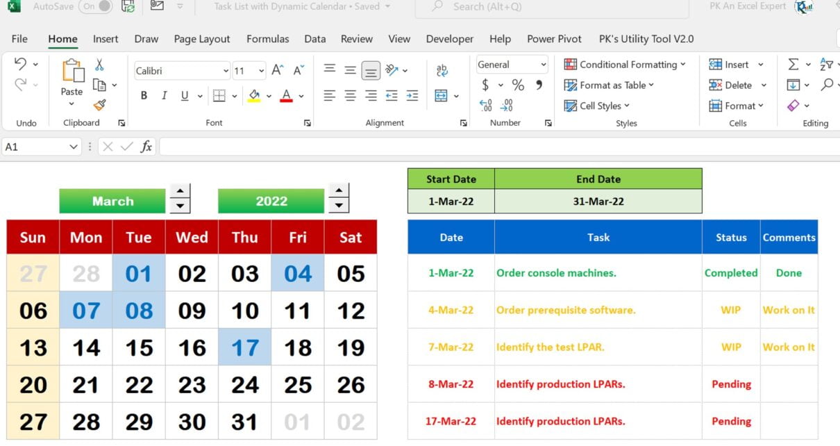 Dynamic Calendar with Task List