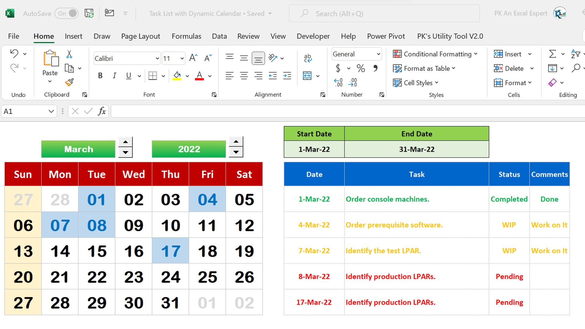 Dynamic Calendar with Task List