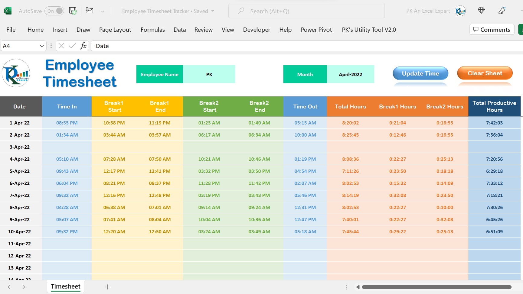 Automated Employee Timesheet Template