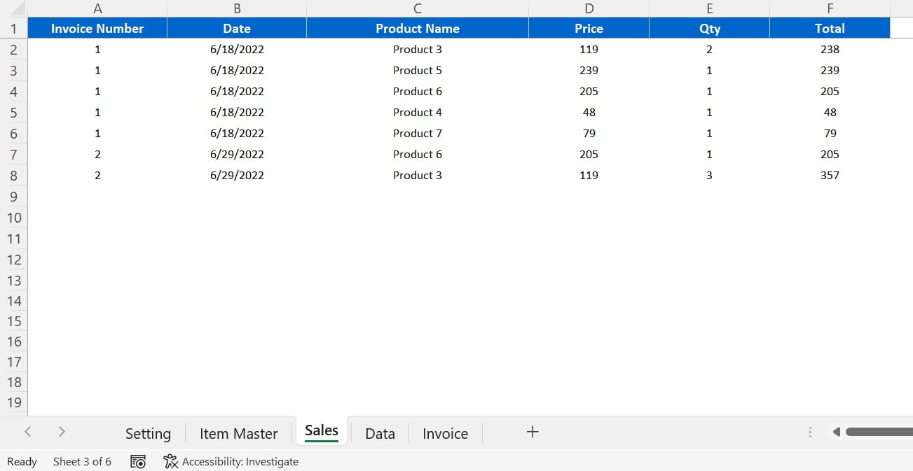 Sales Sheet