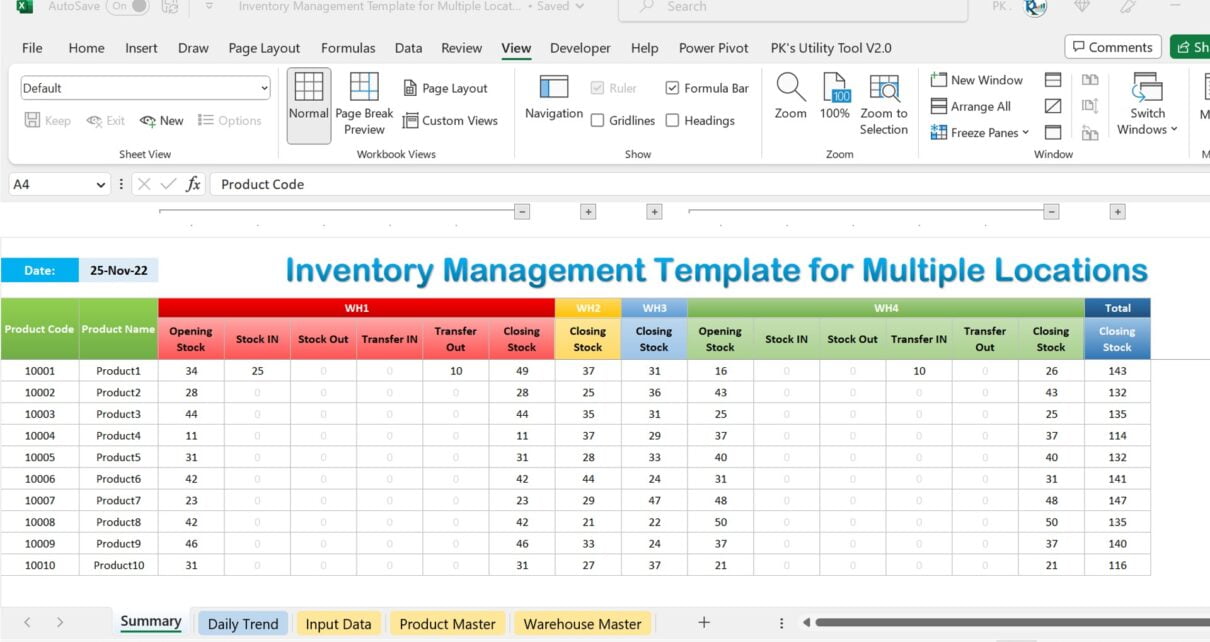 Inventory Management Template for Multiple Locations