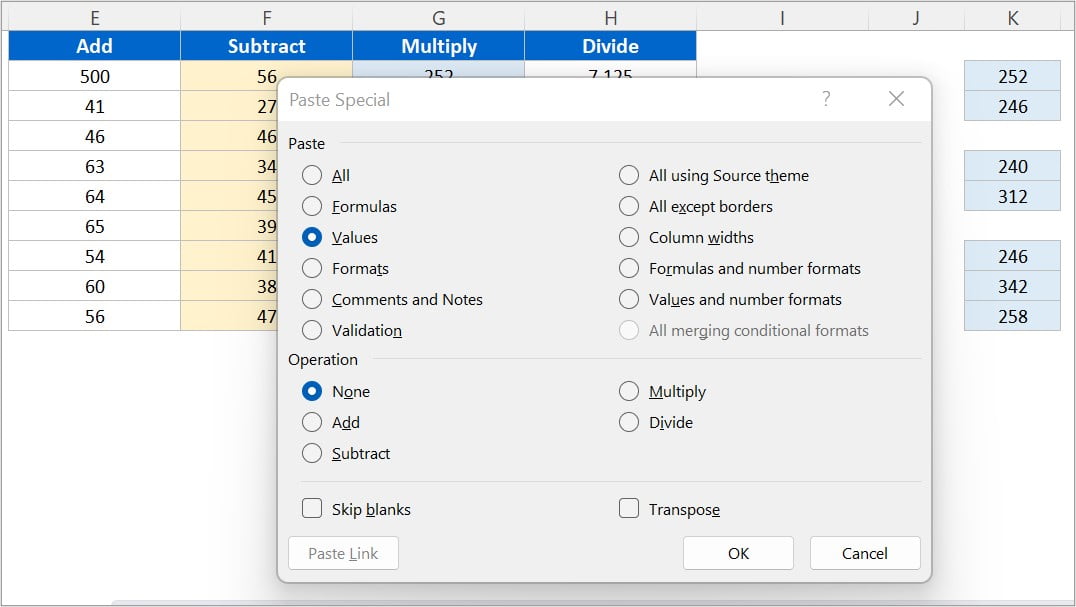 Paste Special in Microsoft Excel