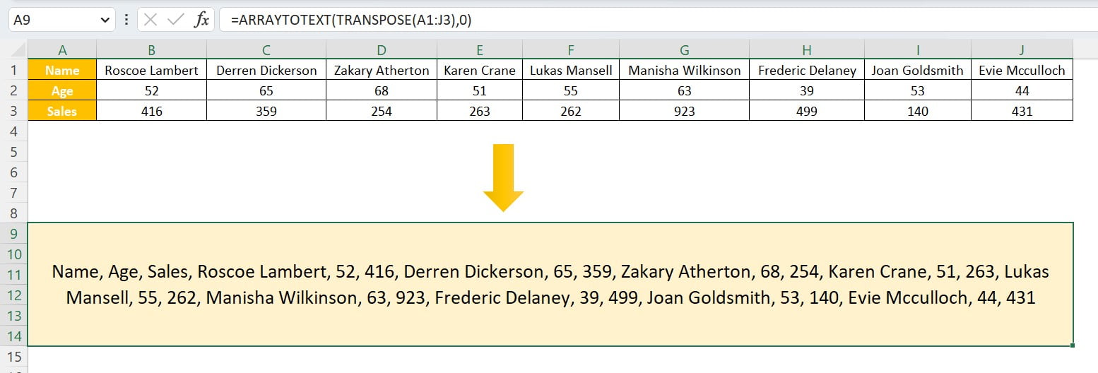 ARRAYTOTEXT function with ConsiseARRAYTOTEXT function with Concise format