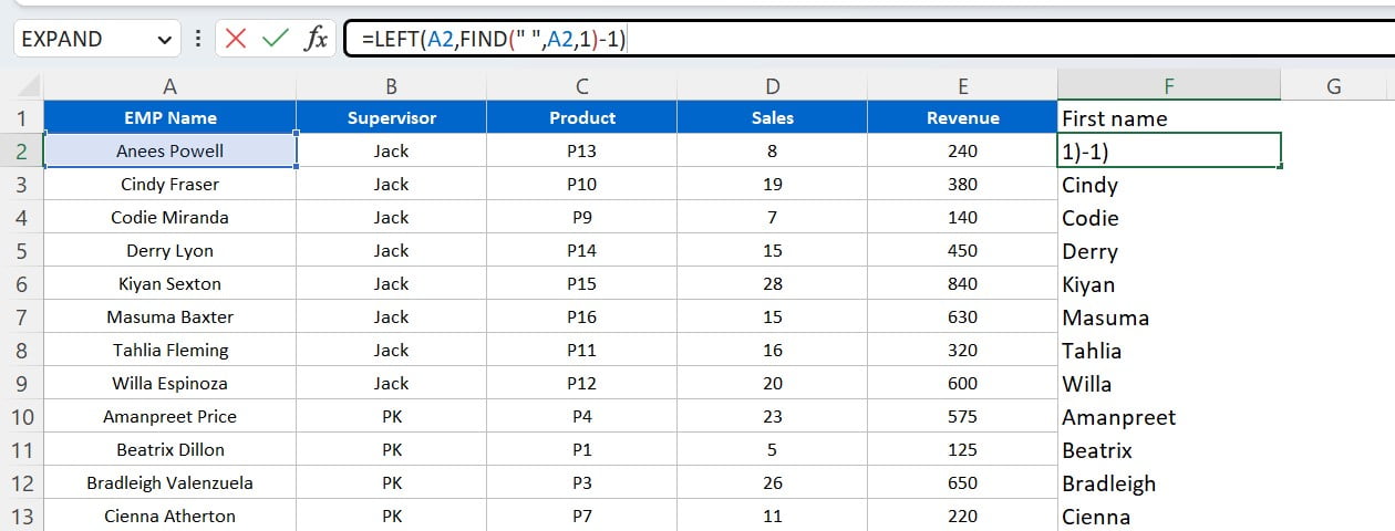 Formula on Excel Sheet